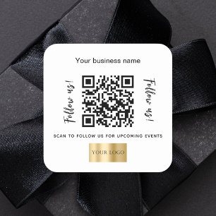 White business name qr code logo square sticker