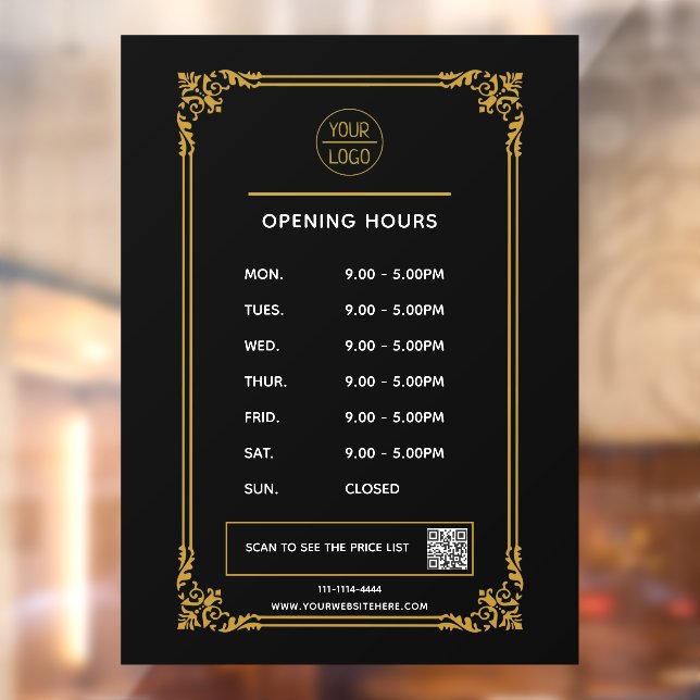 White Business opening hours logo and qr code Wind Window Cling (Sheet 2)