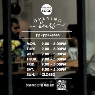 White Business opening hours logo and qr code  Window Cling