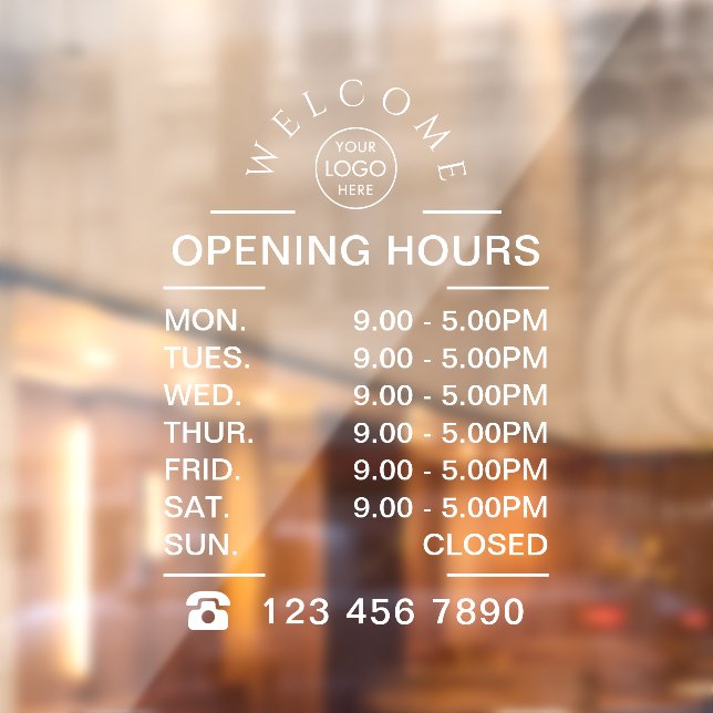 White Business opening hours logo Window Cling (Sheet 2)