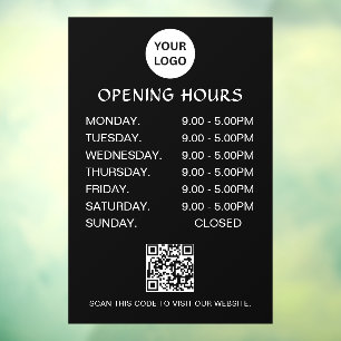 White Business Opening Hours Modern Script Qr  Window Cling