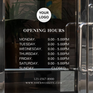 White Business Opening Hours Simple Modern Script Window Cling