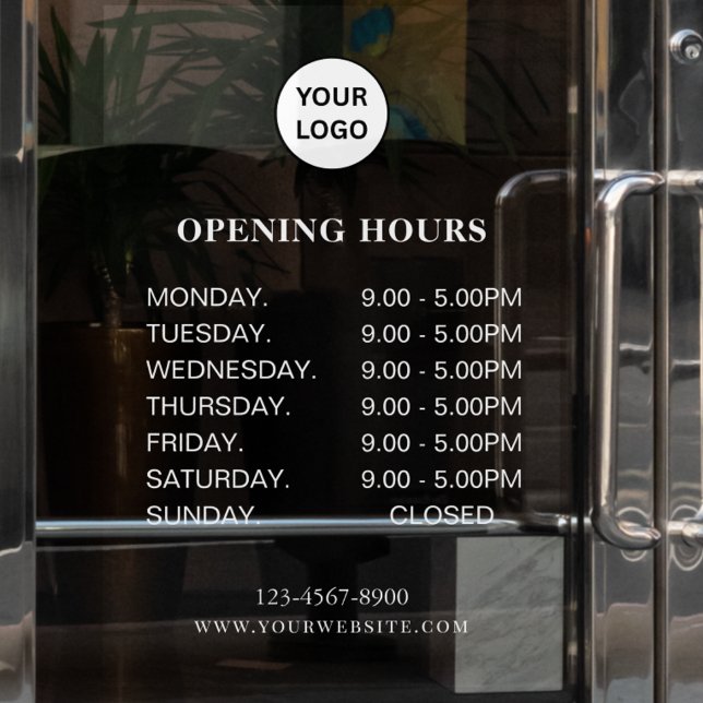 White Business Opening Hours Simple Modern Script  Window Cling (Creator Uploaded)