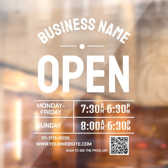 White Business Opening Times and QR Code  Window Cling (Sheet 2)