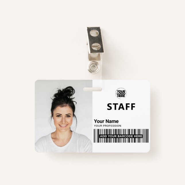 White Business Photo ID Staff ID Badge (Front with Clip)