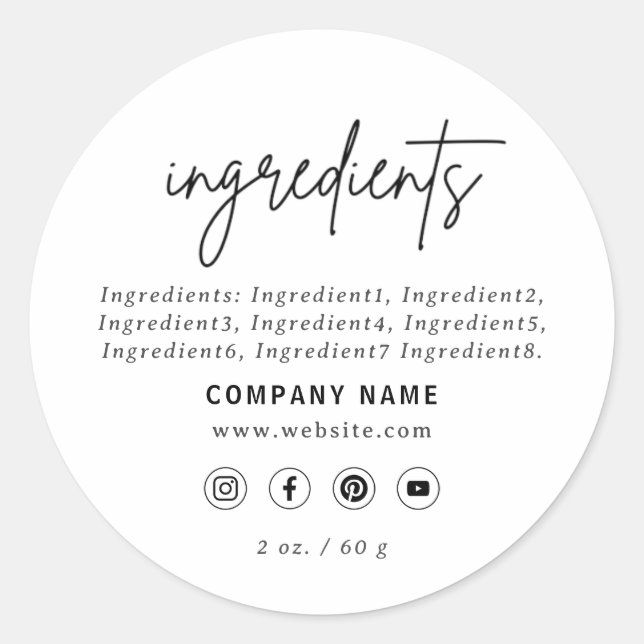 White Business Social Media Ingredients Label (Front)