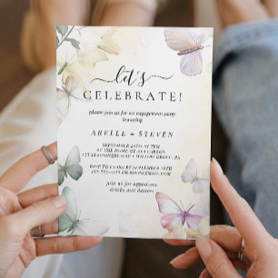 White Butterflies Engagement party Invitation
