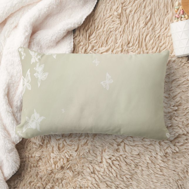White Butterflies Lumbar Pillow (Blanket)