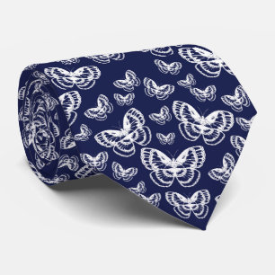 White Butterflies on Blue Tie