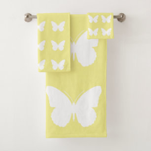 White Butterflies on Butter Yellow Bath Towel Set