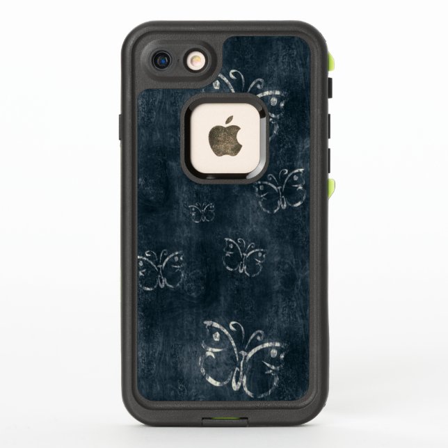 White Butterflies on Dark Blue Pattern LifeProof iPhone Case (Back)