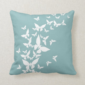 White Butterflies on Turquoise Throw Pillow