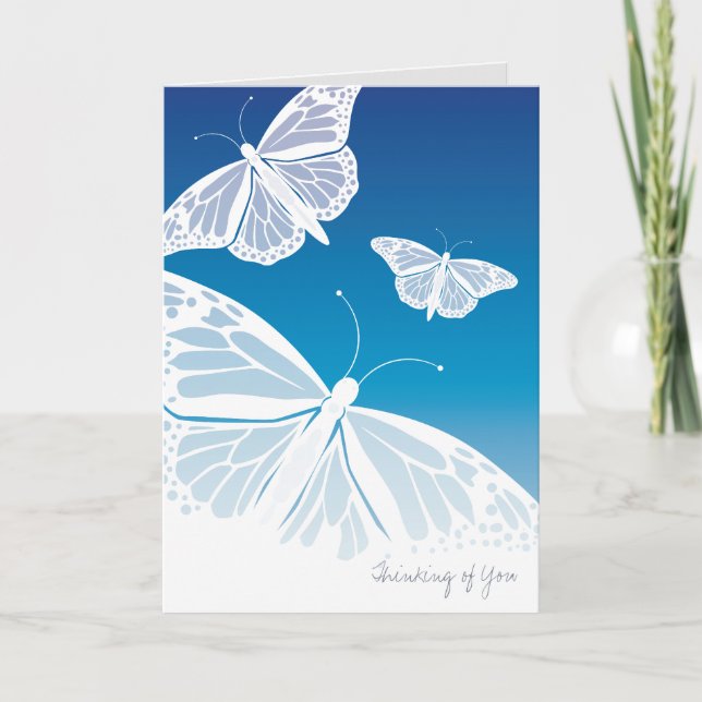 White Butterflies Thinking of You Card (Front)