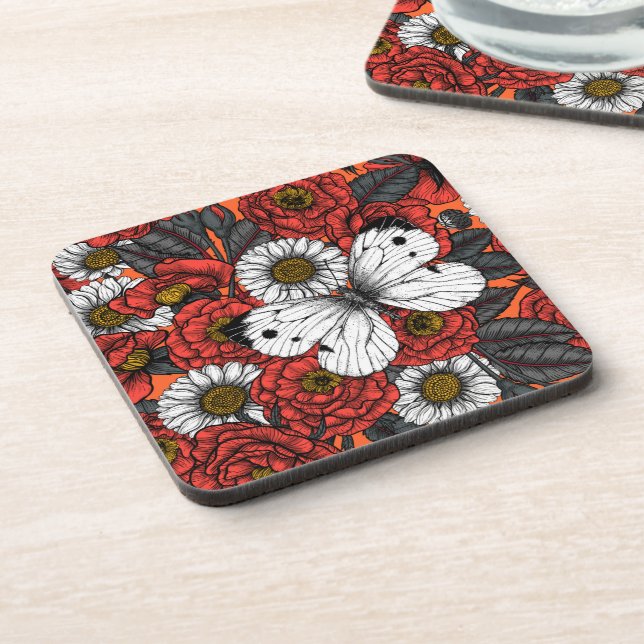 White butterfly and roses coaster (Left Side)