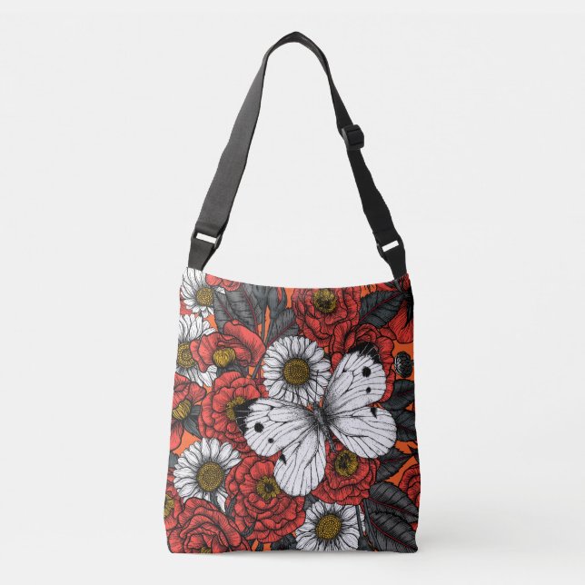 White butterfly and roses crossbody bag (Front)
