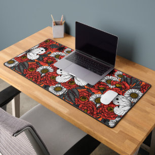 White butterfly and roses desk mat