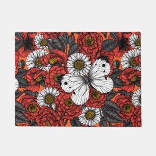 White butterfly and roses doormat