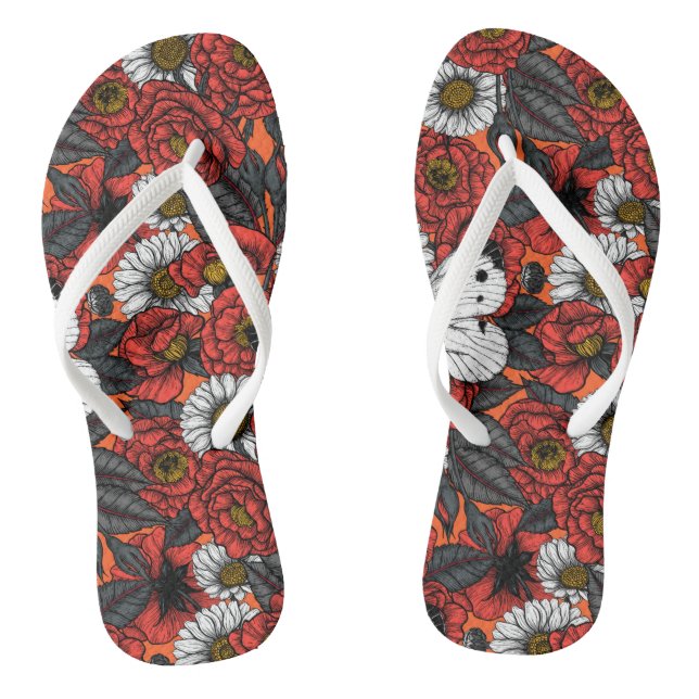 White butterfly and roses flip flops (Footbed)