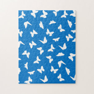 White Butterfly Blue Background Aesthetic Pattern Jigsaw Puzzle