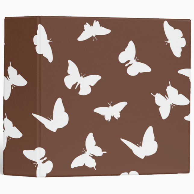 White Butterfly Brown Background Cute Aesthetic Binder (Front/Spine)