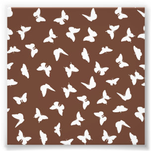 White Butterfly Brown Background Cute Aesthetic Photo Print
