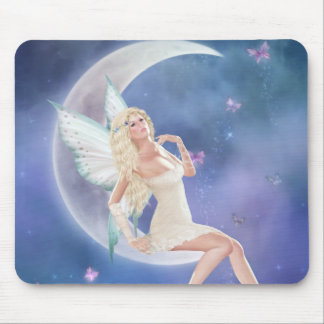 White Butterfly Fairy Moon Mousepad
