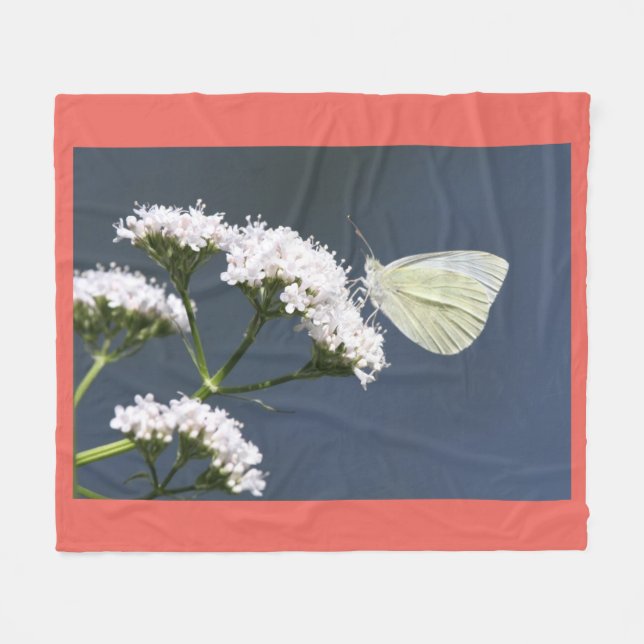 White Butterfly Fleece Blanket (Front (Horizontal))
