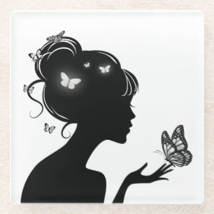 White Butterfly Glass Backrest Coaster