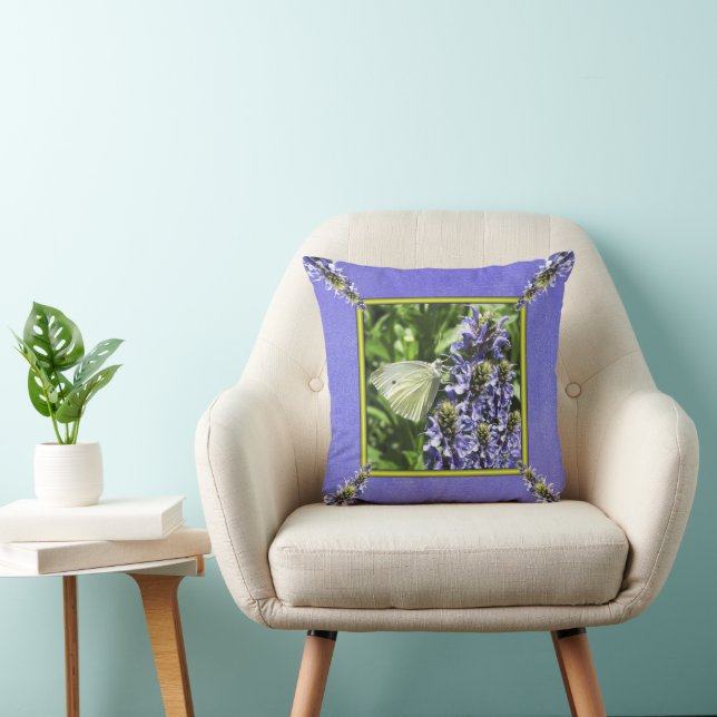 White Butterfly Lavender Flowers Throw Pillow (Chair)