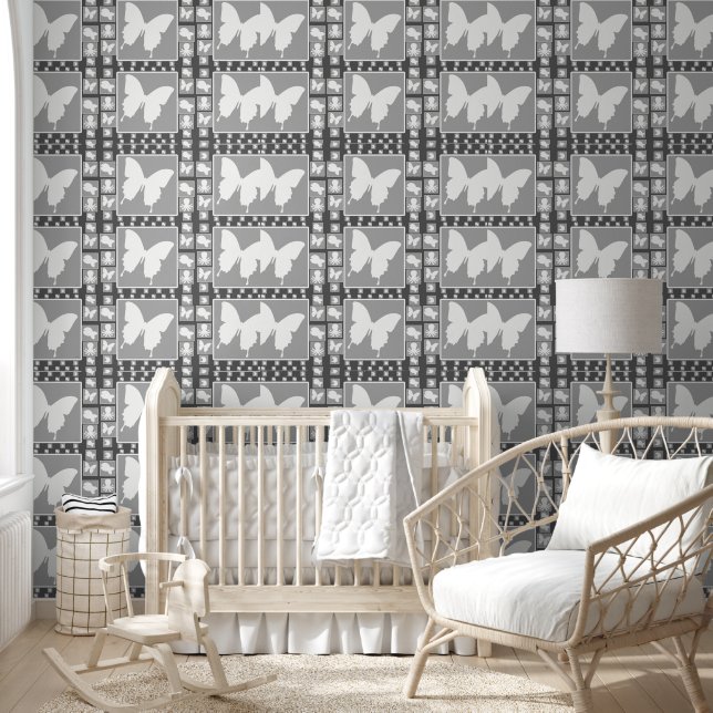 White Butterfly On Grey Wallpaper (Kids)