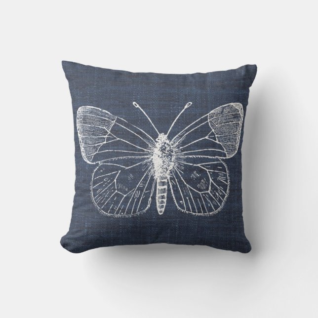 White Butterfly on Indigo Pillow 2 (Front)