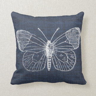 White Butterfly on Indigo Pillow 2