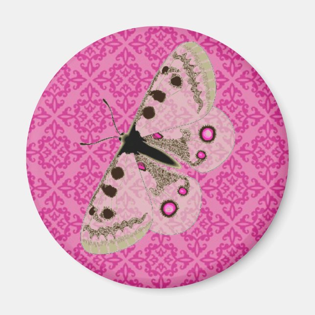 White Butterfly on Pink Magnet (Front)