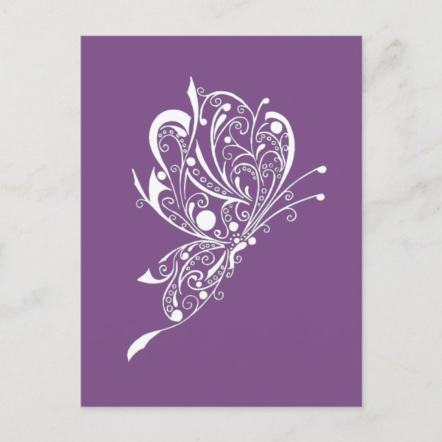 White Butterfly Tattoo Lineart Purple Postcard (Front)