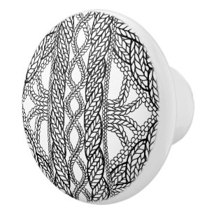 WHITE CABLE KNIT Ceramic Knob