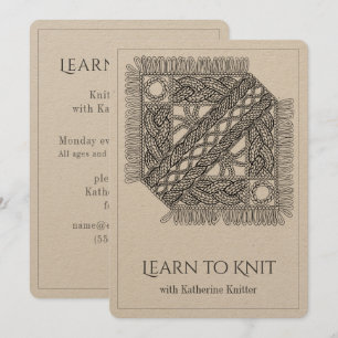 WHITE CABLE KNIT Knitting Classes Card