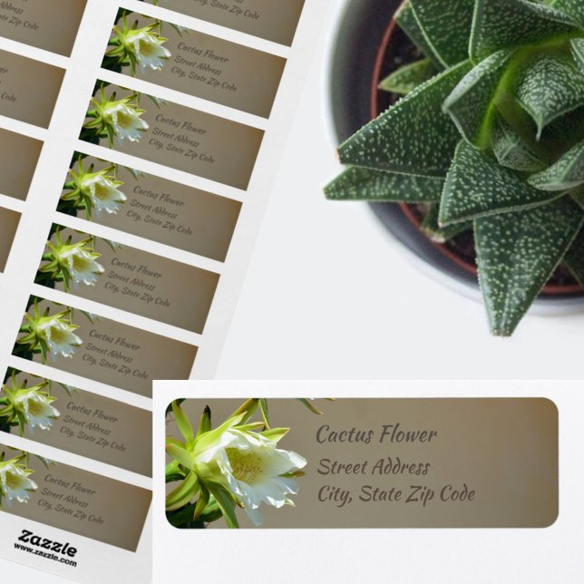White Cactus Flower Botanical Taupe Return Address (Creator Uploaded)