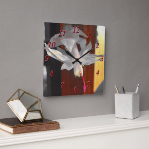 White Cactus Flower Square Wall Clock