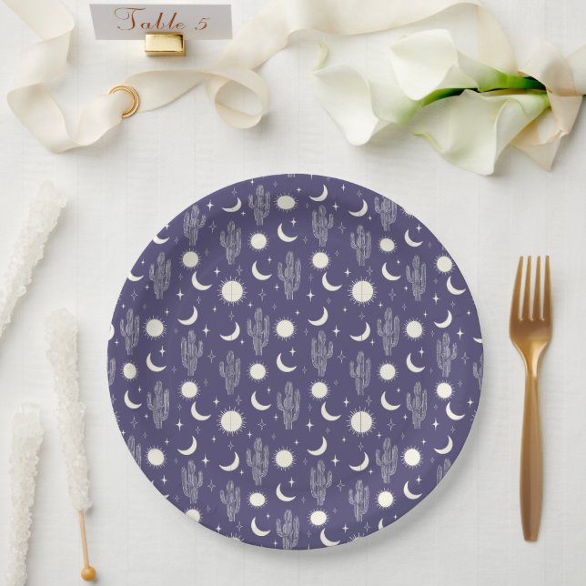 White Cactus Pattern Paper Plate (Wedding)