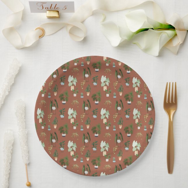 White Cactus Pattern Paper Plate (Wedding)