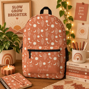 White Cactus Pattern Printed Backpack
