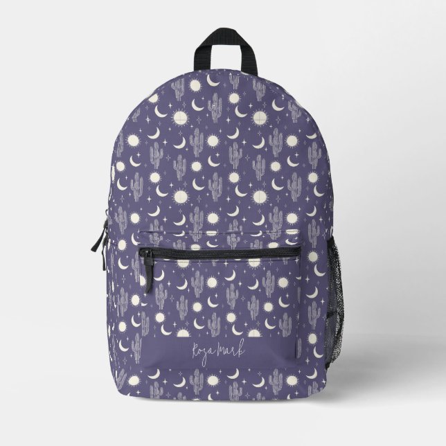 White Cactus Pattern Printed Backpack (Front)