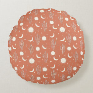 White Cactus Pattern Round Pillow