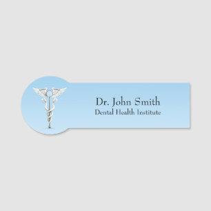 White Caduceus Dental Mirror Toothbrush Medical Name Tag
