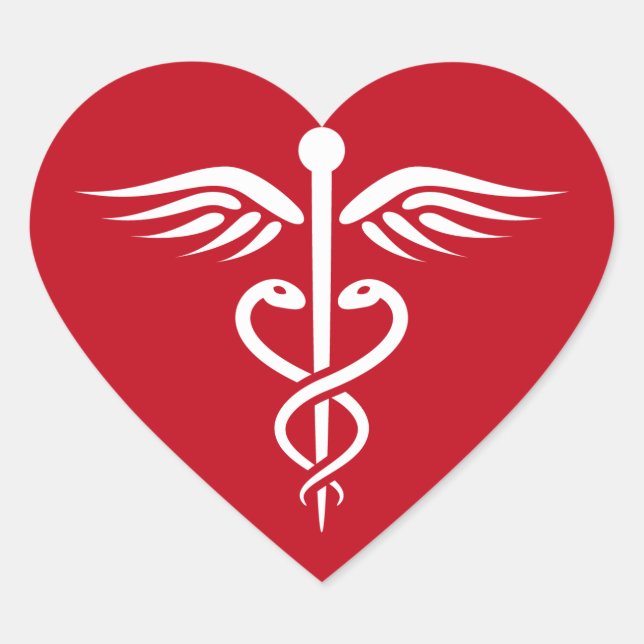 White caduceus logo on red doctor nurse sticker (Front)
