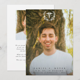 White Caduceus RN Registered Nurse Graduation Announcement
