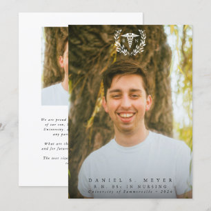 White Caduceus RN Registered Nurse Graduation Announcement
