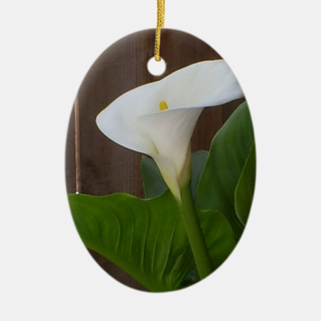 White Cali Lily Ceramic Ornament (Front)