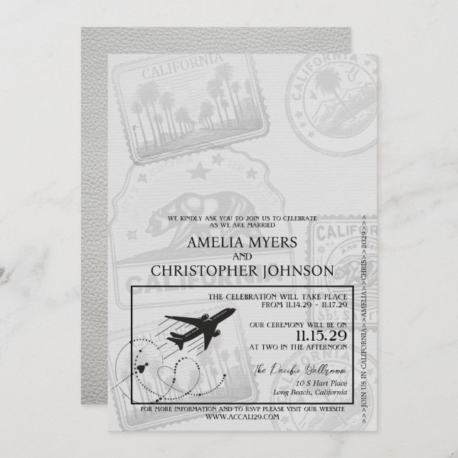 White California Passport Wedding Invitation (Front/Back)