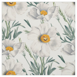 White California Tree Poppy Flowers Pattern Fabric